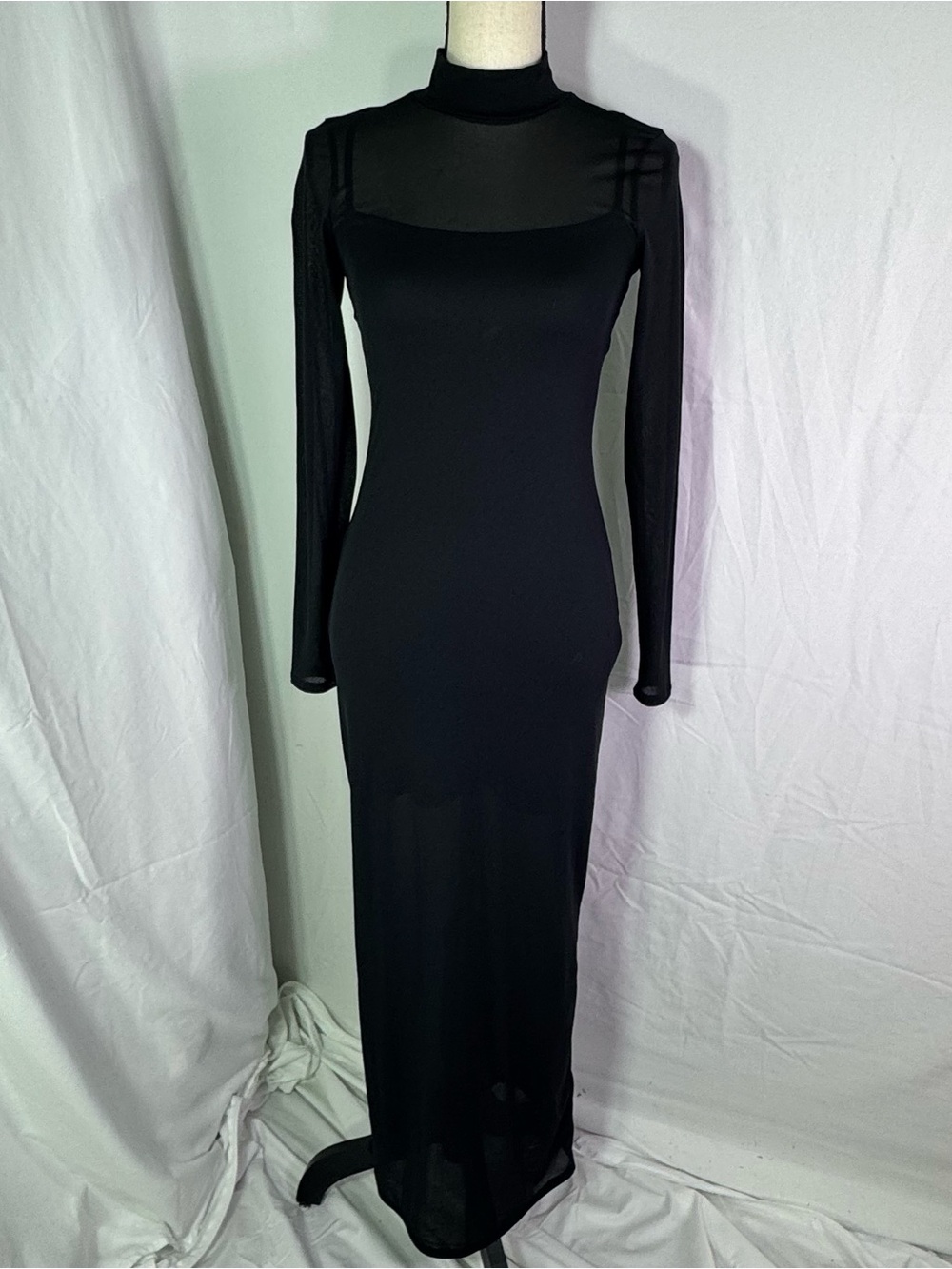 Abercrombie Black Mesh Maxi Dress XS Sheer Long Sleeve Bodycon Goth Chic